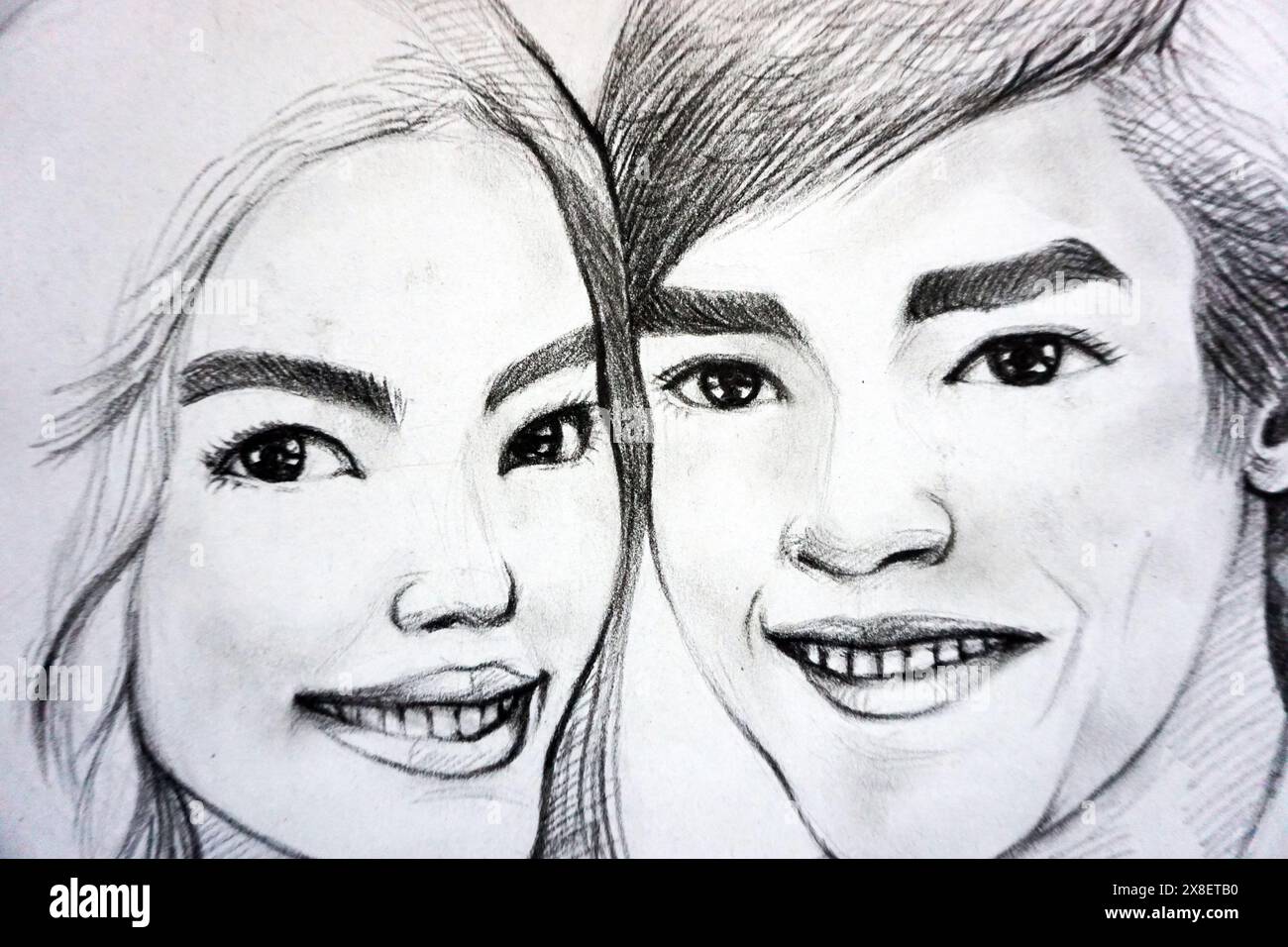 hand drawn sketch drawing man and girl Stock Photo - Alamy