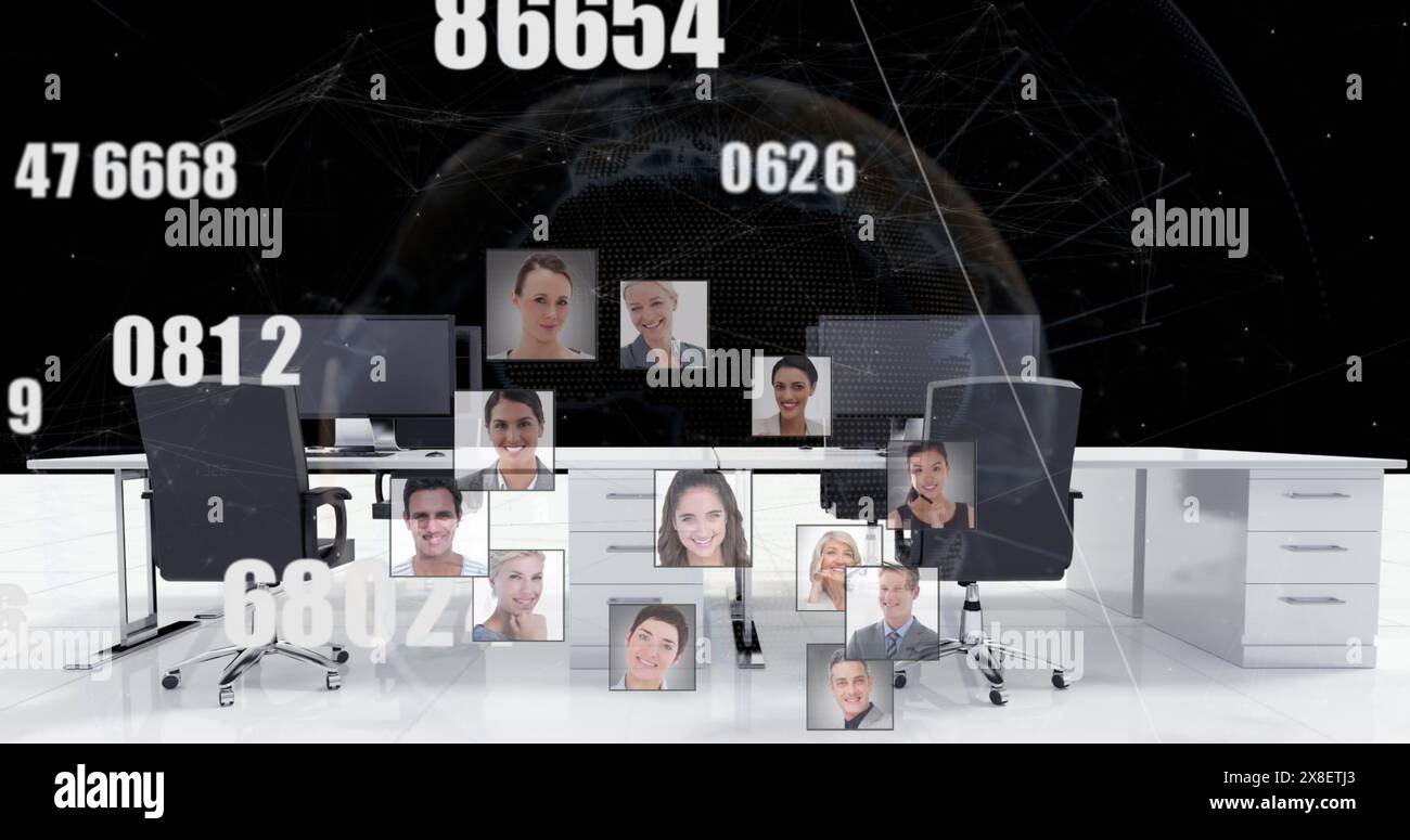 Image of network of profile icons and changing numbers over empty ...