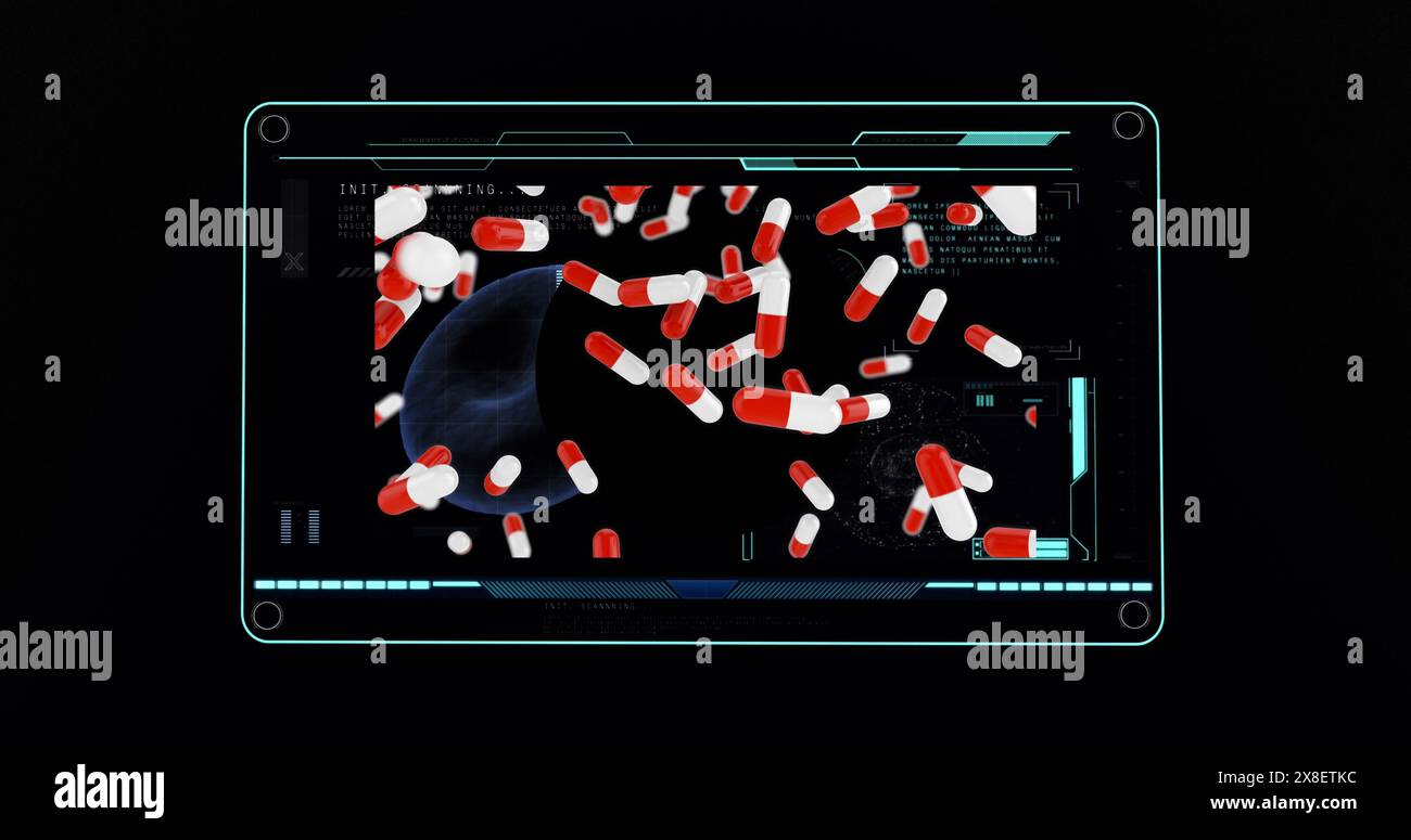 Image of data processing over pills Stock Photo