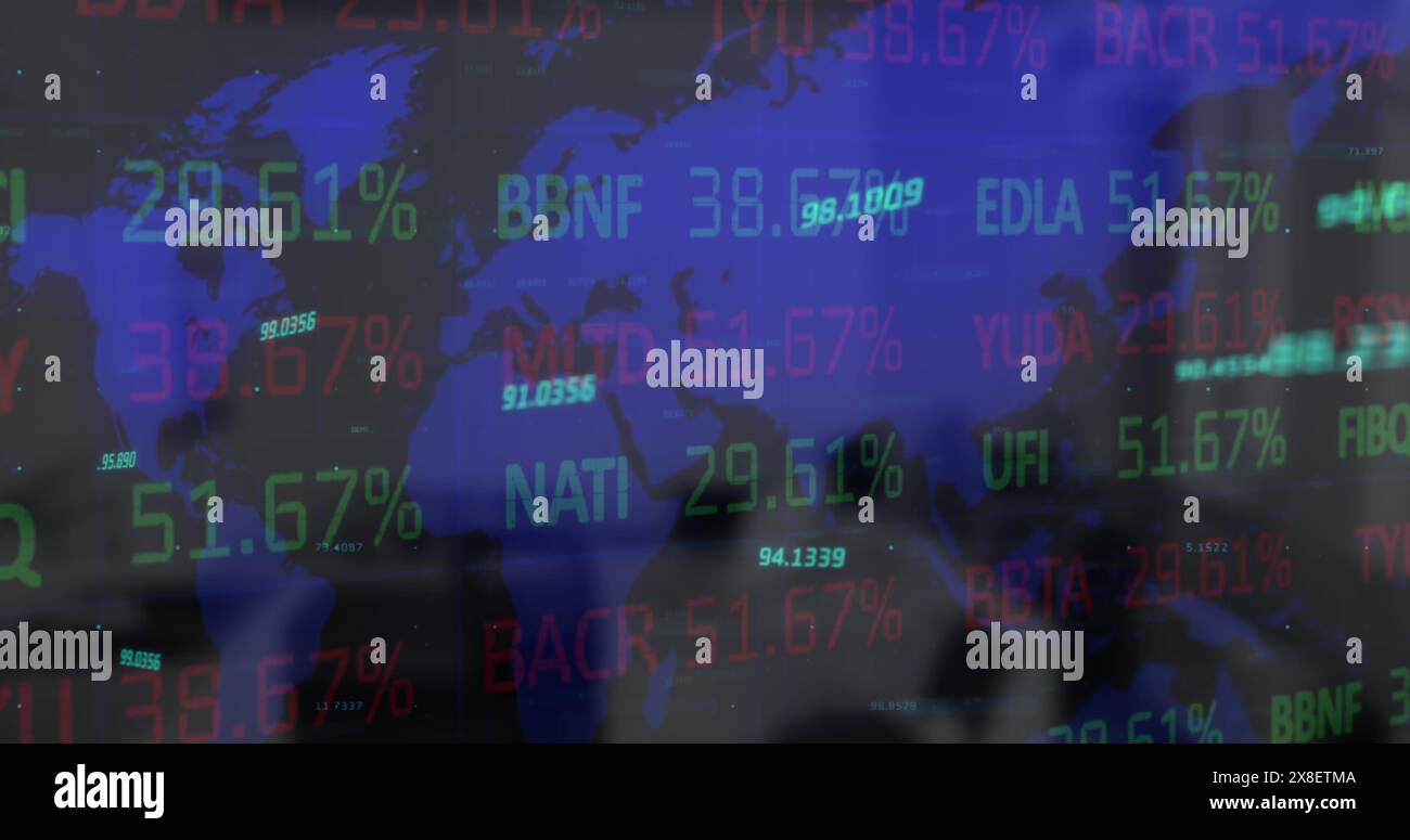 Digital interface world map animation - Image Of Data Processing Over World Map 2X8ETMA