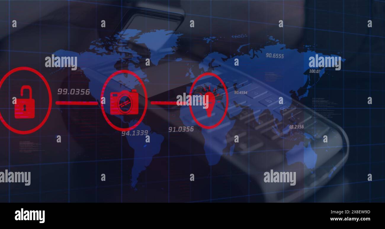 World map financial data animation - Image Of Financial Data Processing Over World Map 2X8EW9D