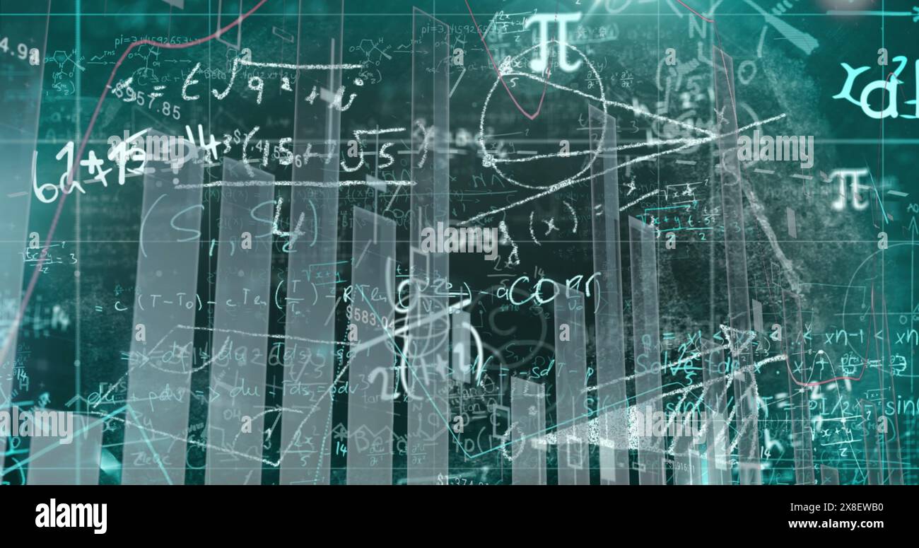 Image of statistical data processing and mathematical equations against ...