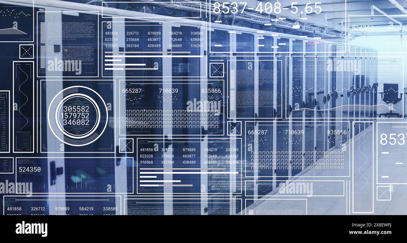 Image of interface with data processing against computer server room ...