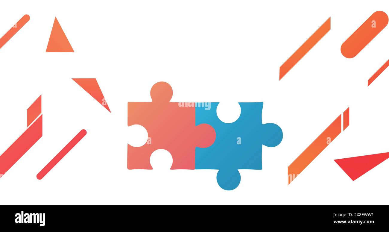 Image of shapes moving over puzzle Stock Photo