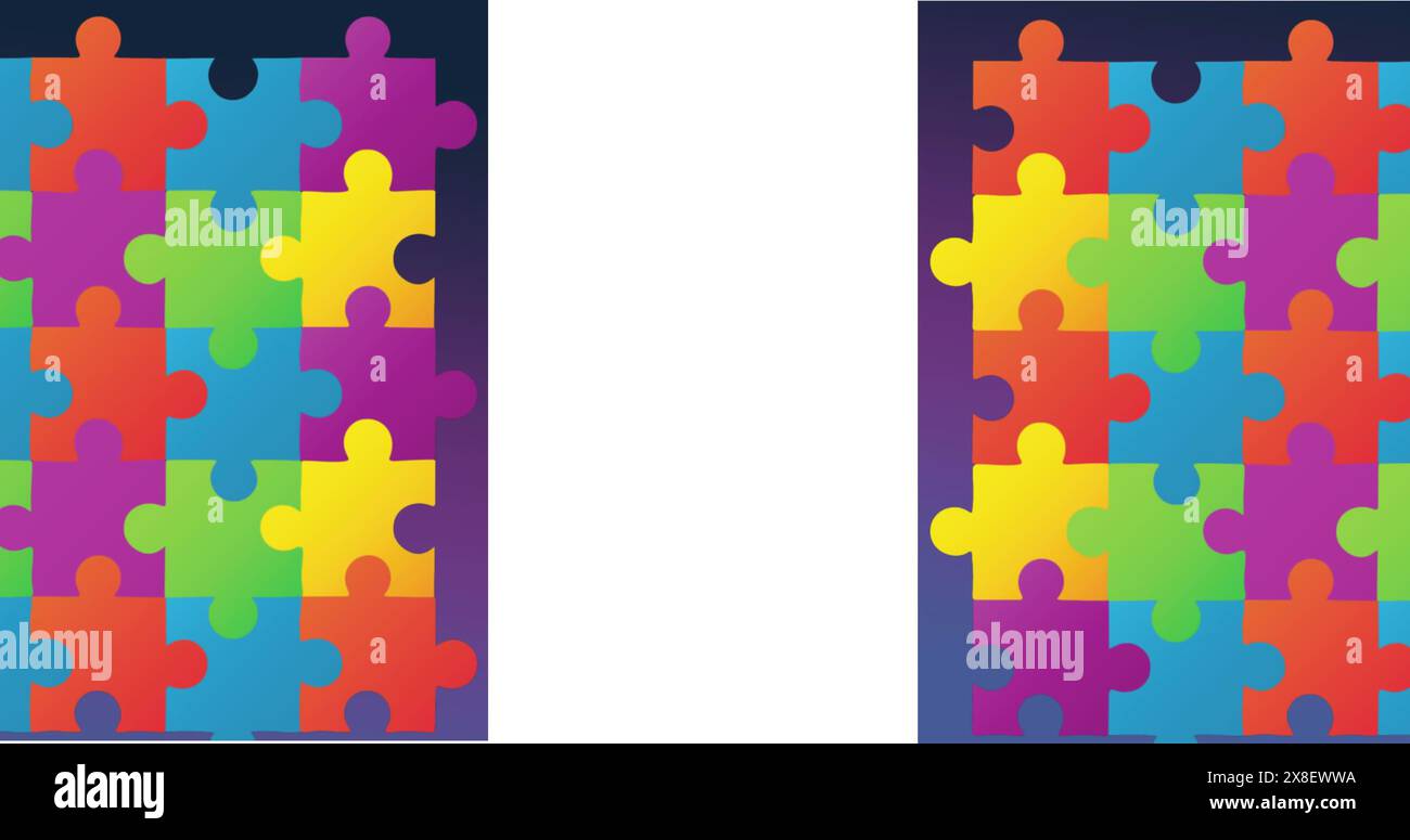 Image of colourful puzzle over white line Stock Photo