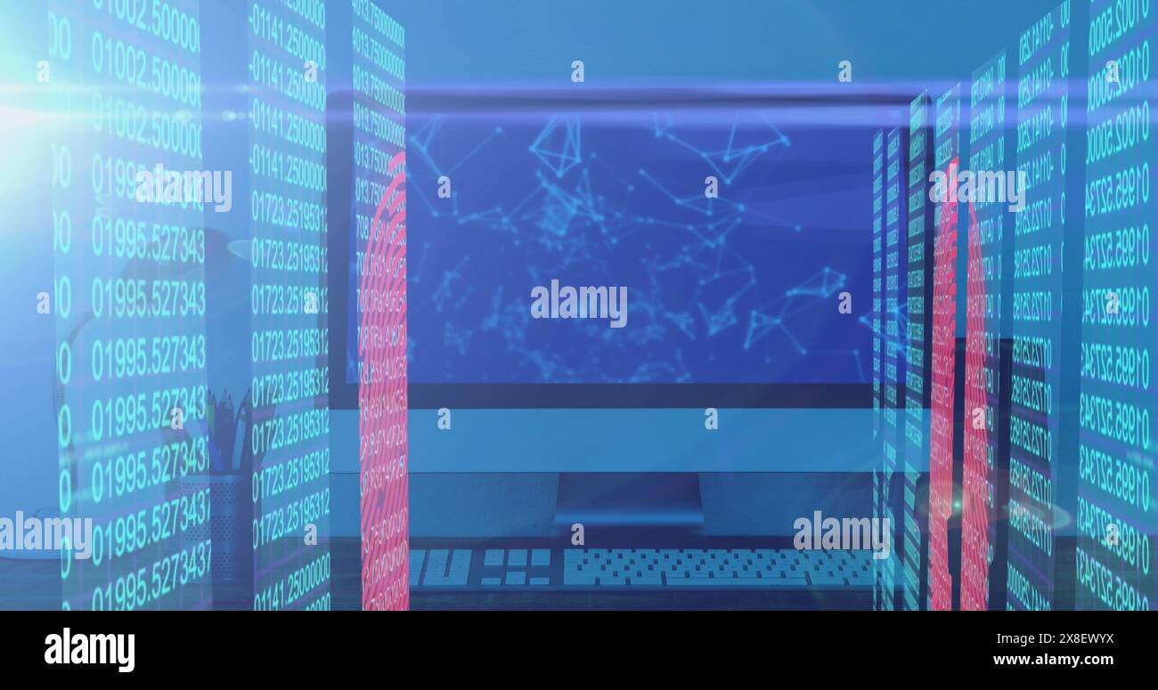 Image of screens with data processing and desktop computer screen with ...