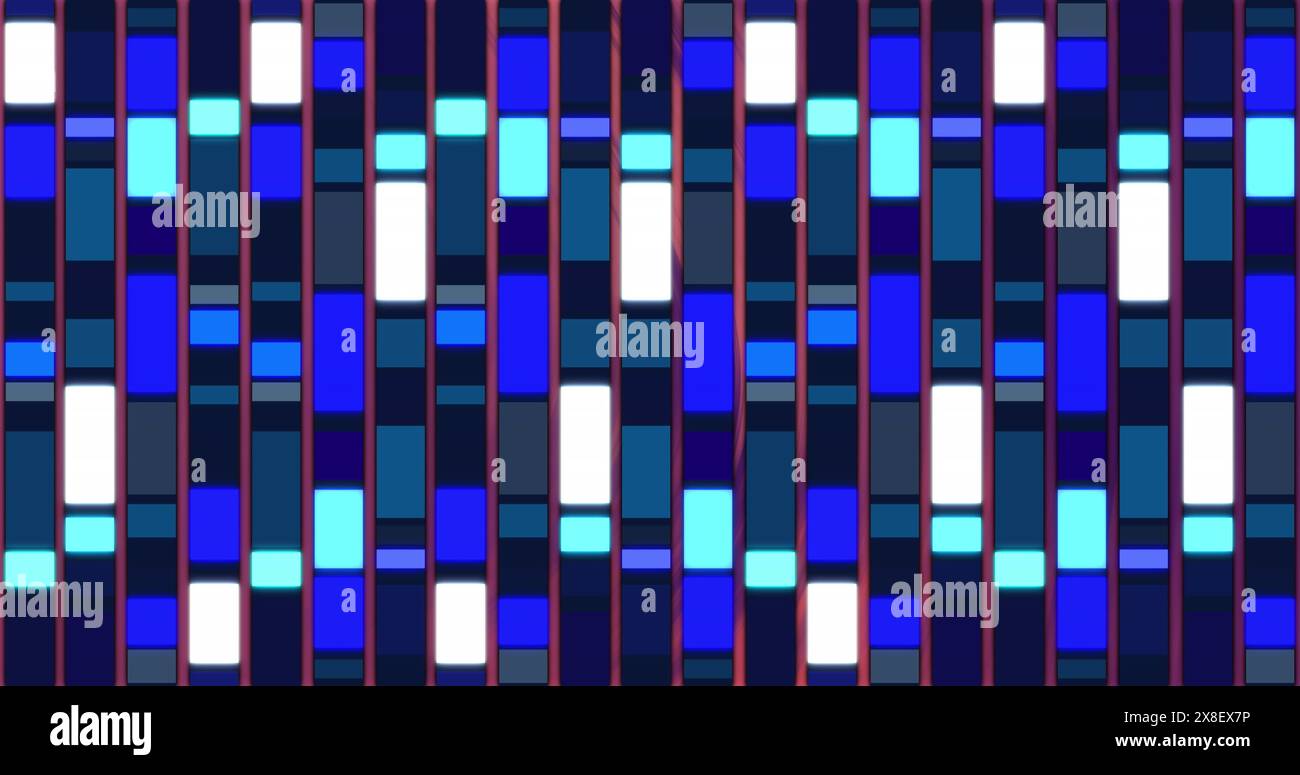 Image of blue mosaic sqaures shining in seamless pattern against black background Stock Photo