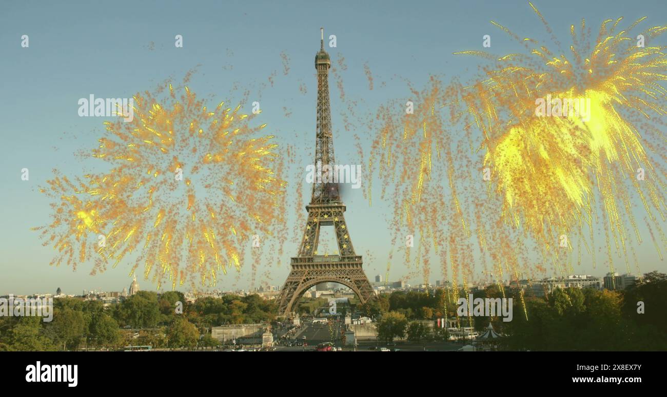 Image of fireworks over eiffel tower Stock Photo