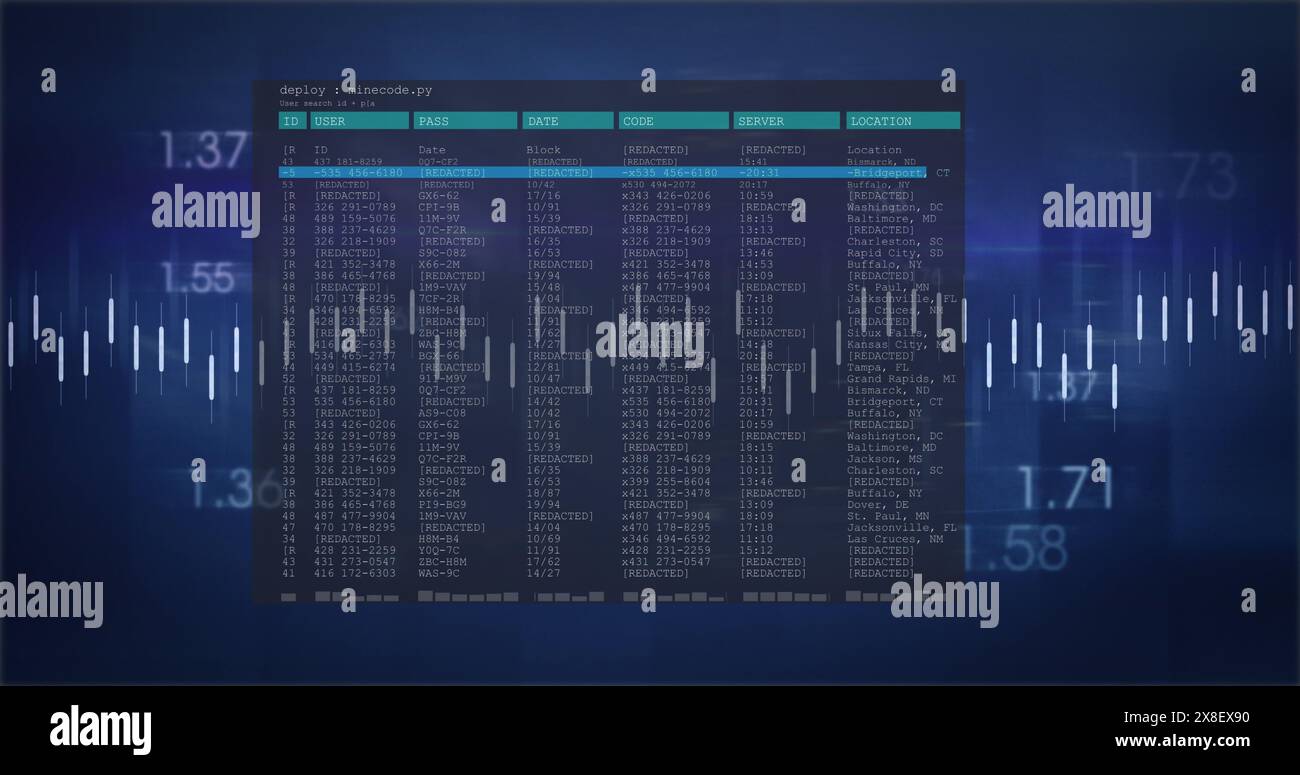 Image of interface with data processing against blue background Stock ...