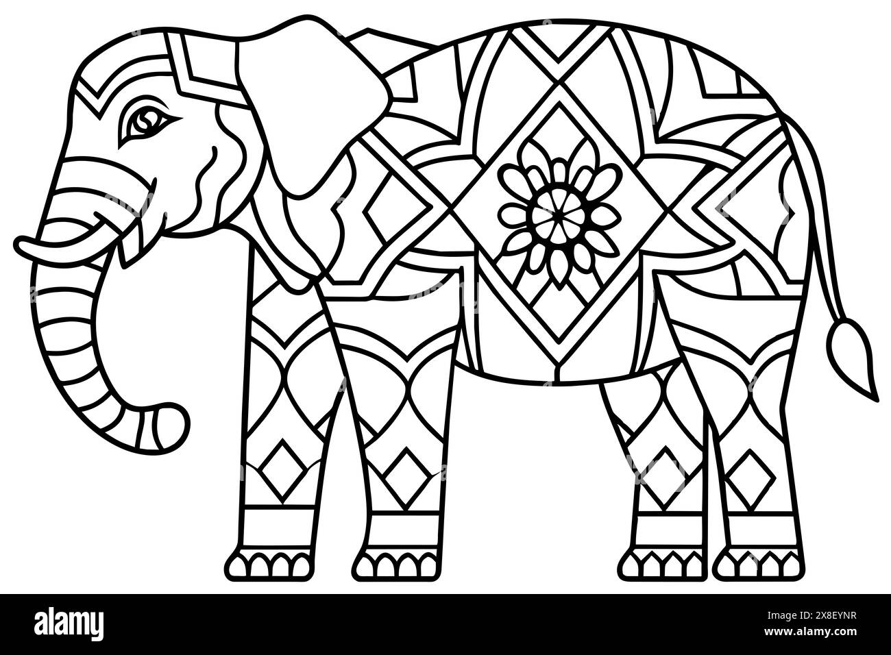 Thai pattern elephant black on white background Stock Photo