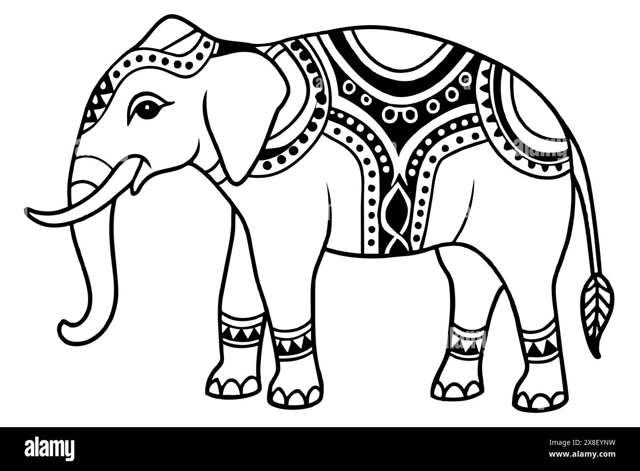 Thai pattern elephant black on white background Stock Photo