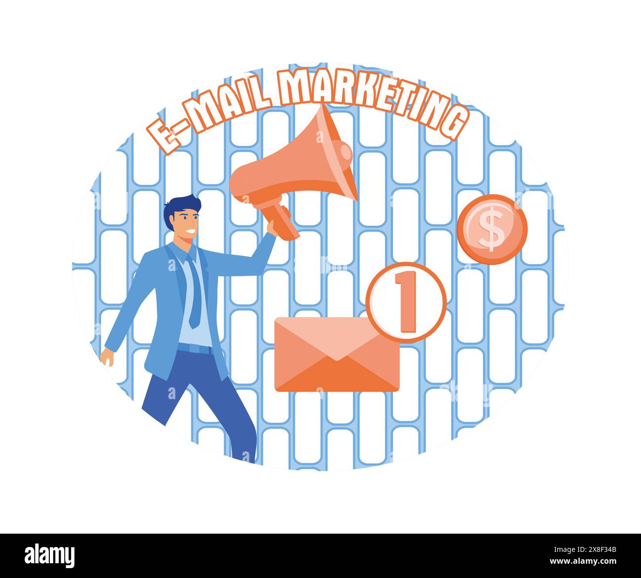 Man shouting in megaphone. Business is announced over loudspeakers. Direct marketing. Promotion concept. flat vector modern illustration Stock Vector