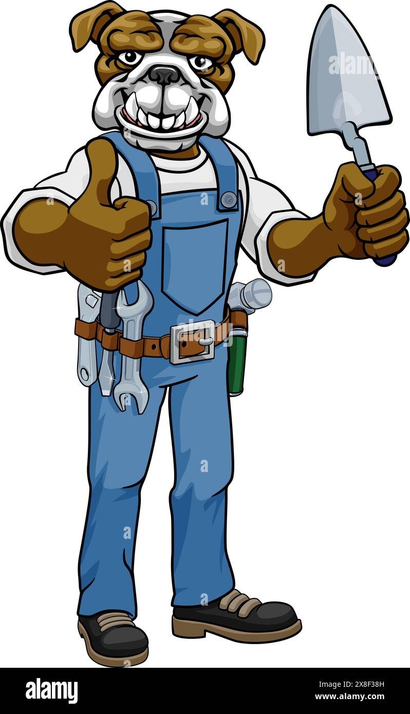 Bulldog Bricklayer Builder Holding Trowel Tool Stock Vector