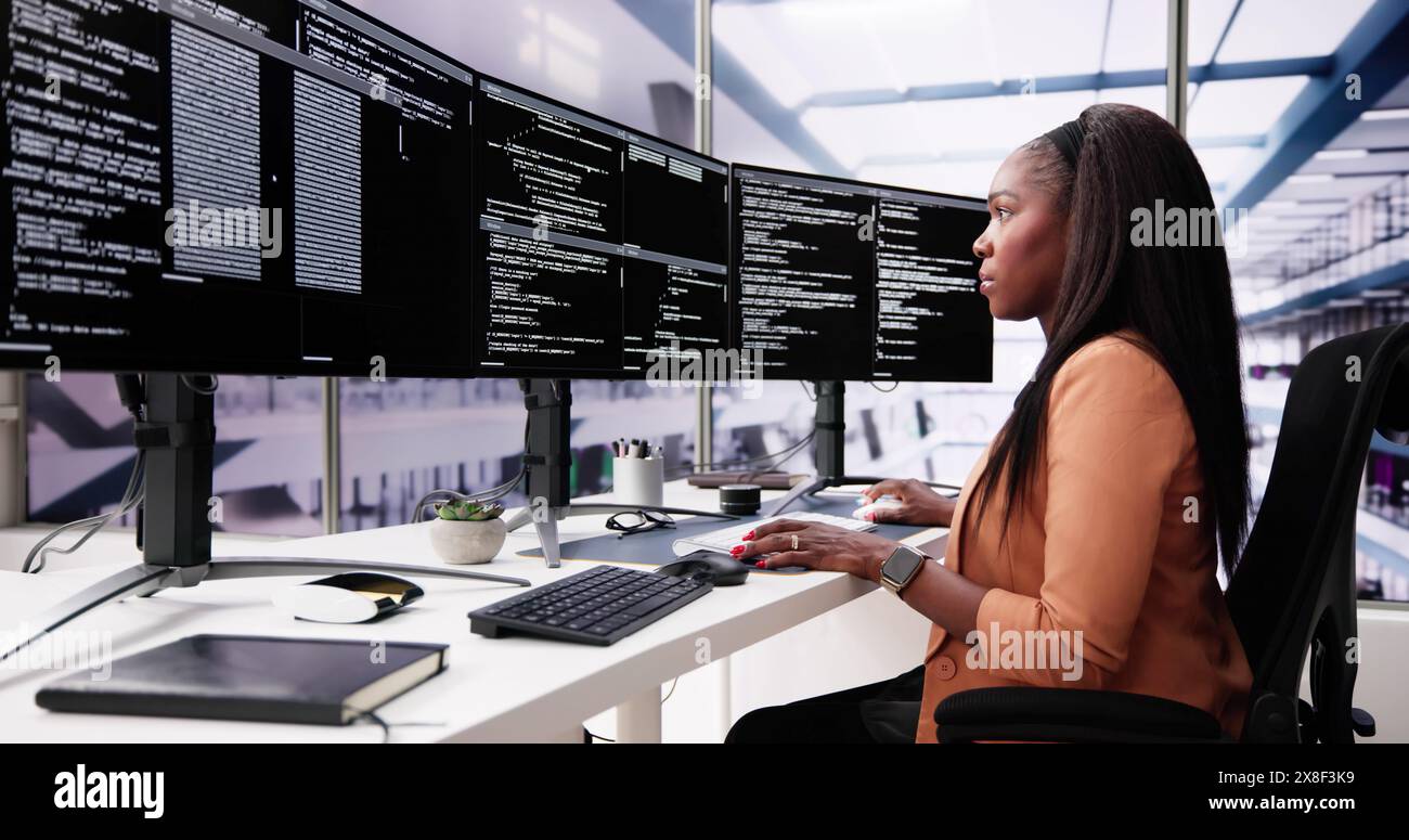 Web Developer Coding On Computer To Develop Code Stock Photo