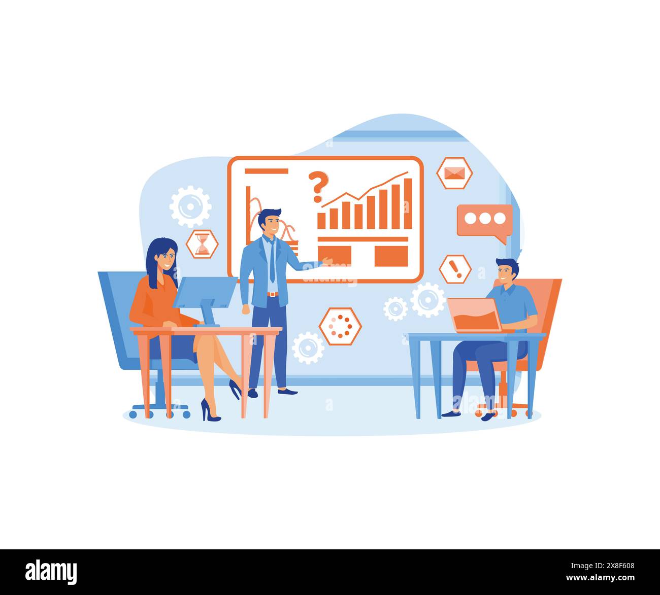 Business people teamwork in office. Businessman, trainer, teacher ...