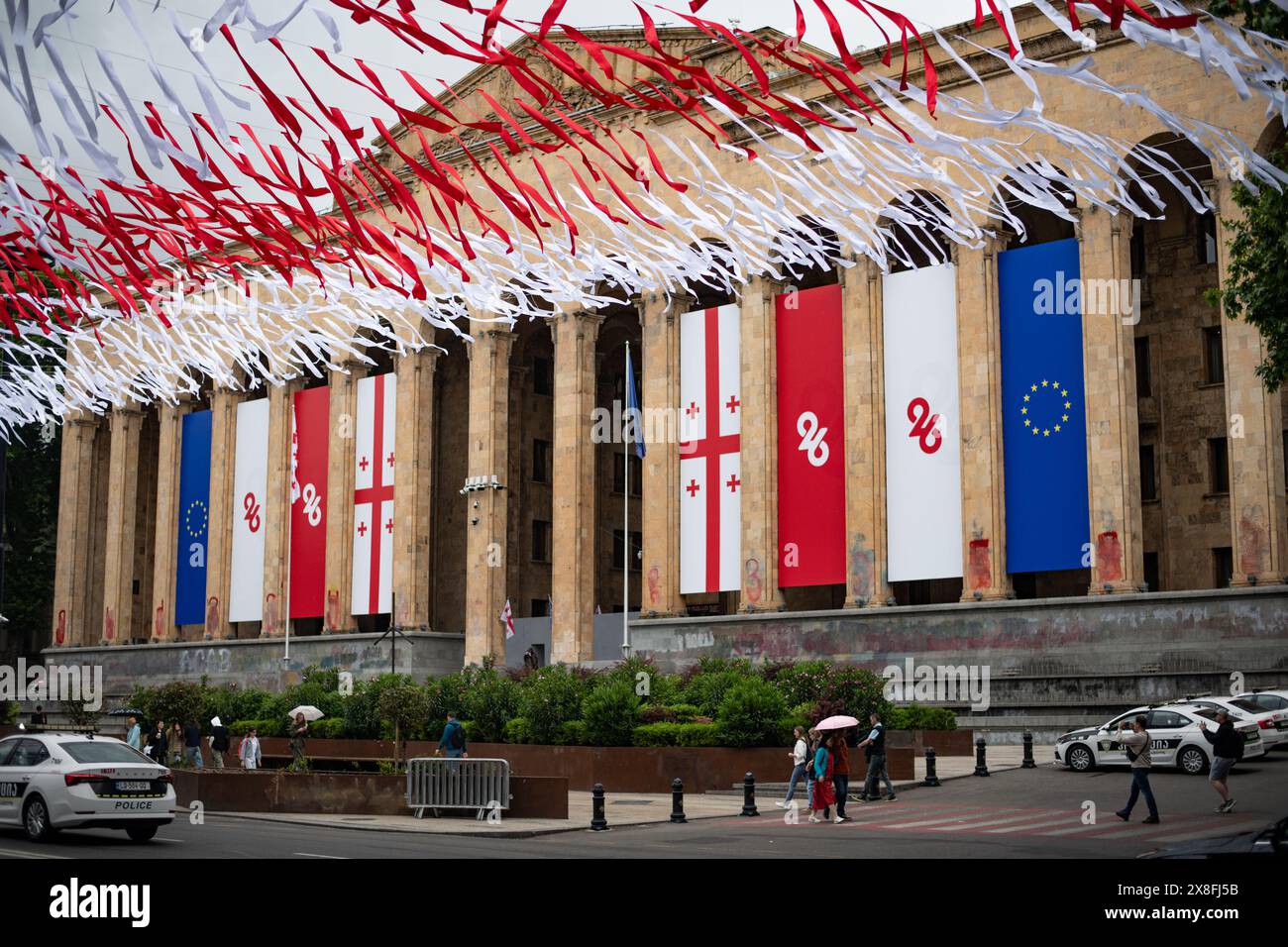 May 24th 2024, Tbilisi, Georgia. Rustaveli Avenue is decorated with ...