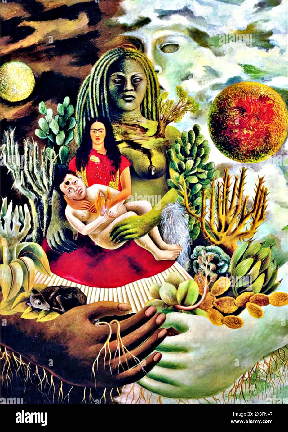 The Love Embrace of the Universe, the Earth (Mexico), Myself, Diego and Seor Xlotl, 1949 (Painting) by Artist Kahlo, Frida (1907-54) Mexican. Mexi Stock Vector