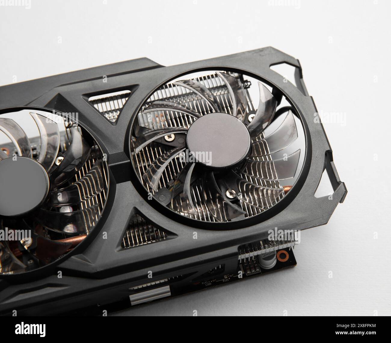 One graphics card on color background, closeup Stock Photo