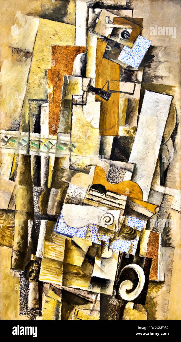 Homme la guitare, 1914 (huile sur toile) by Artist Braque, Georges (1882-1963) French. Stock Vector