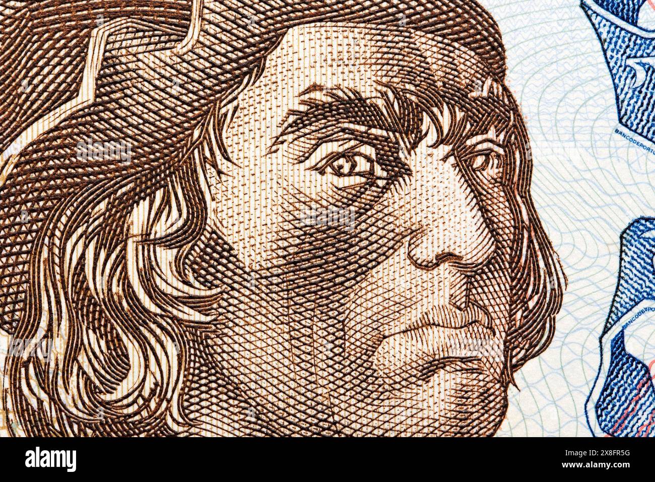Bartolomeu Dias a closeup portrait from old Portuguese money - Escudo Stock Photo
