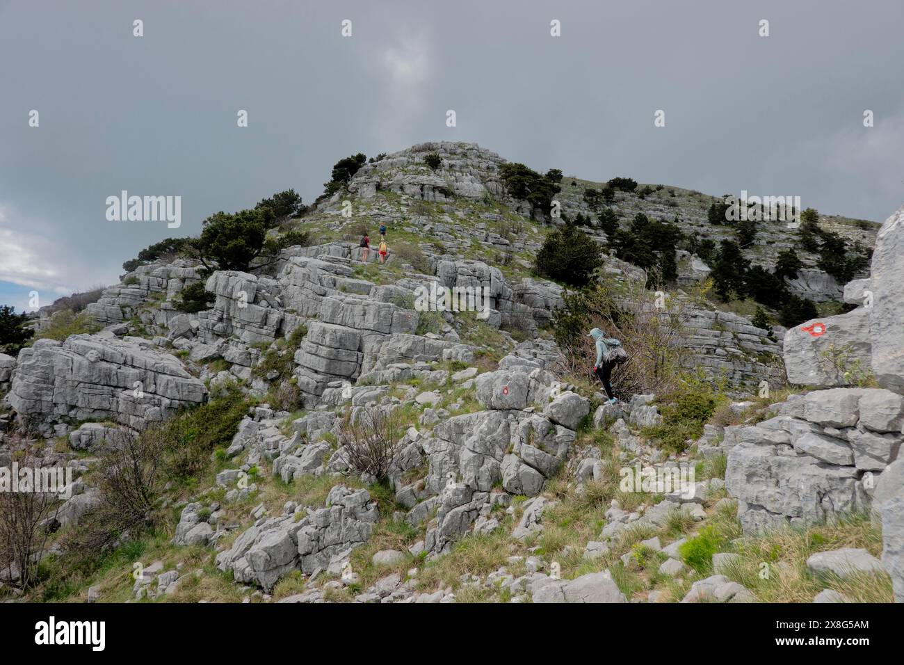 Climbing limestone fissures to Subra peak Orjen Mountains Herceg Novi Climbing limestone fissures to Subra peak Orjen Mountains Herceg Novi
