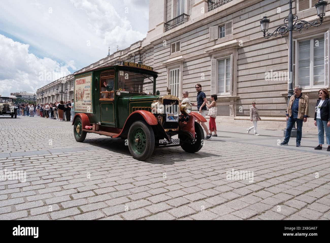 Classic and antique car meetings in Madrid held in the Plaza de Oriente of the Royal Palace of Madrid, May 25, 2024, Spain Stock Photo