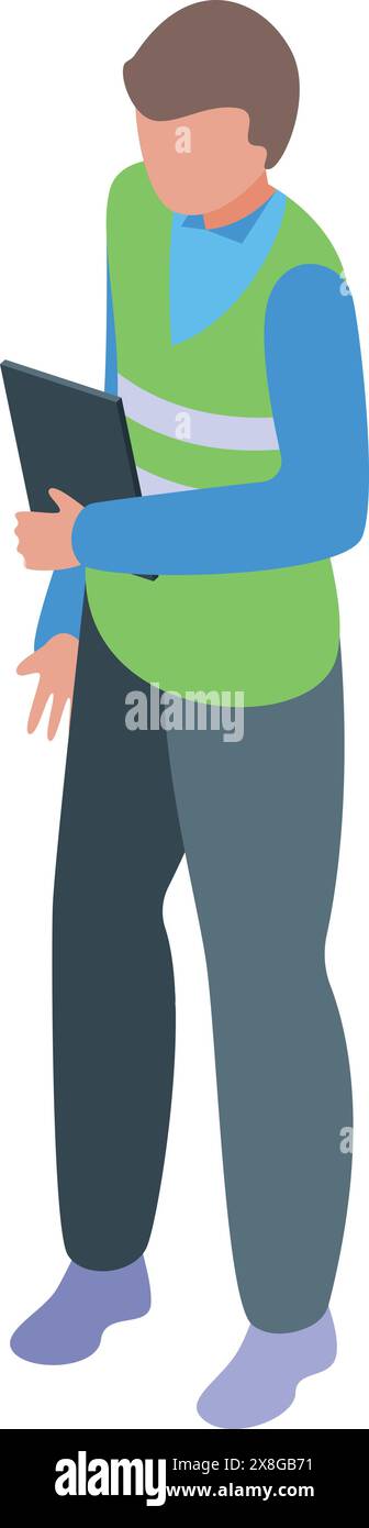 Isometric vector graphic of a professional engineer in safety vest ...