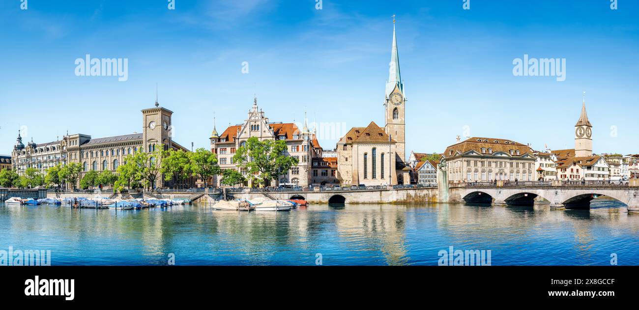 panoramic view at the old town of zurich, switzerland Stock Photo