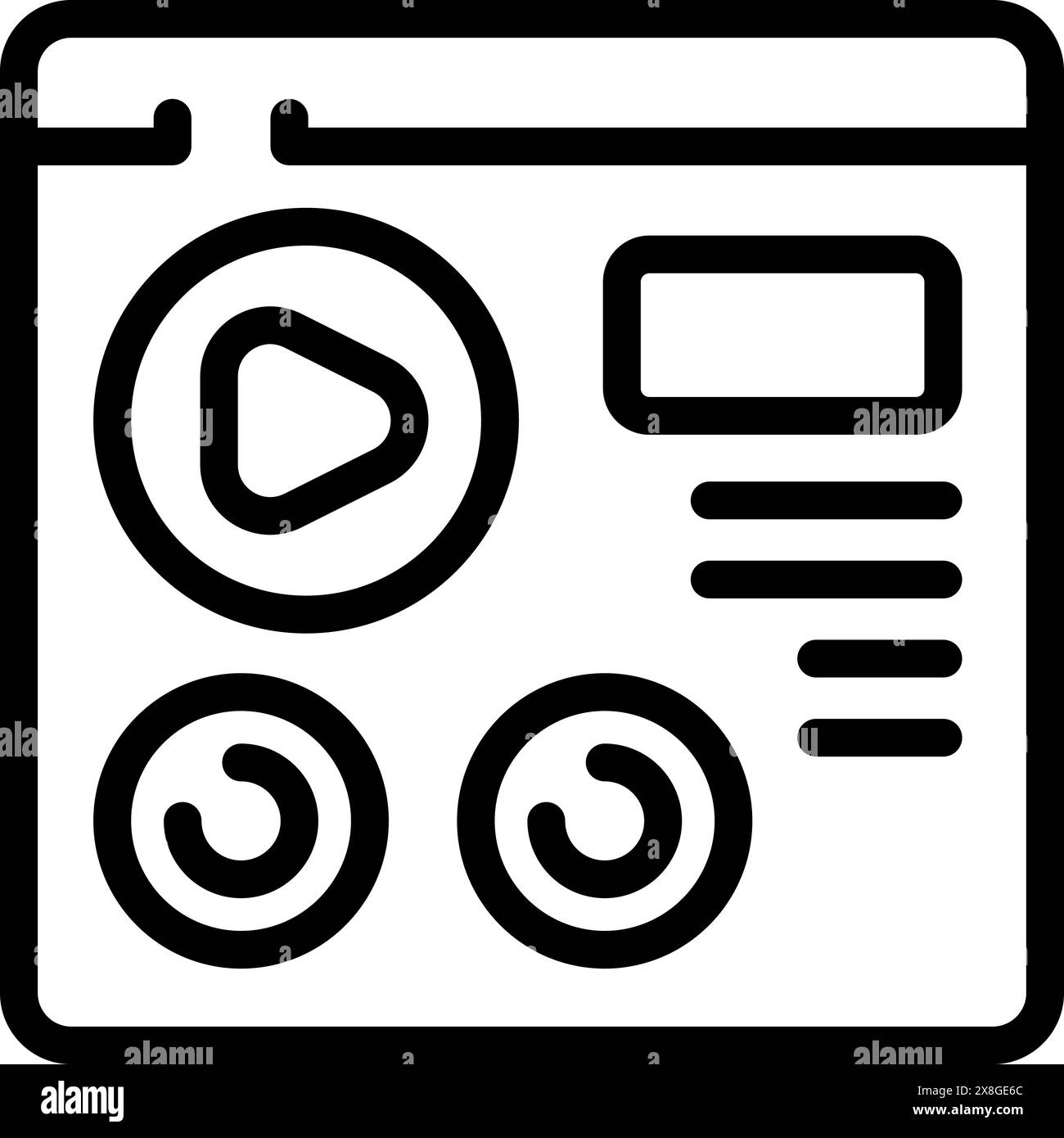 Monochrome vector illustration of a social media interface with play ...