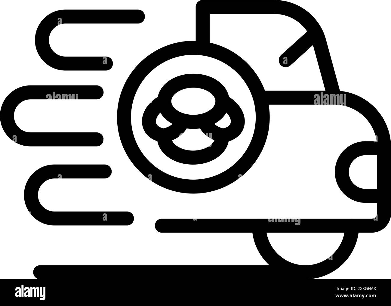 Simplified black and white icon illustrating a stylized delivery truck ...