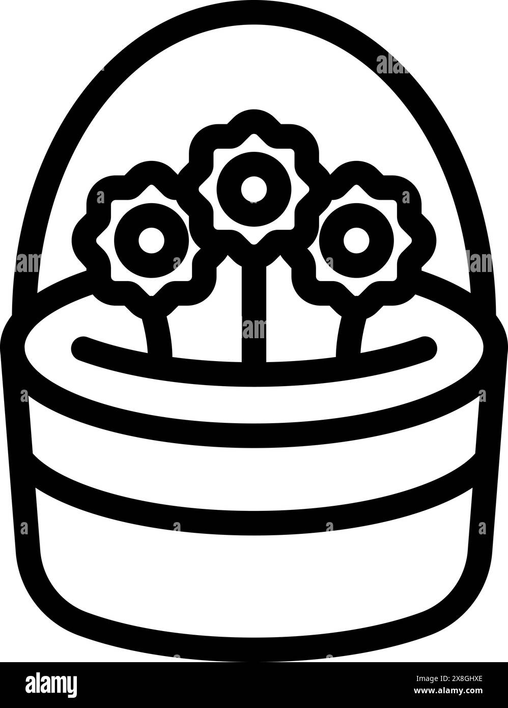 Black and white line art of a basket with stylized flowers, suitable ...