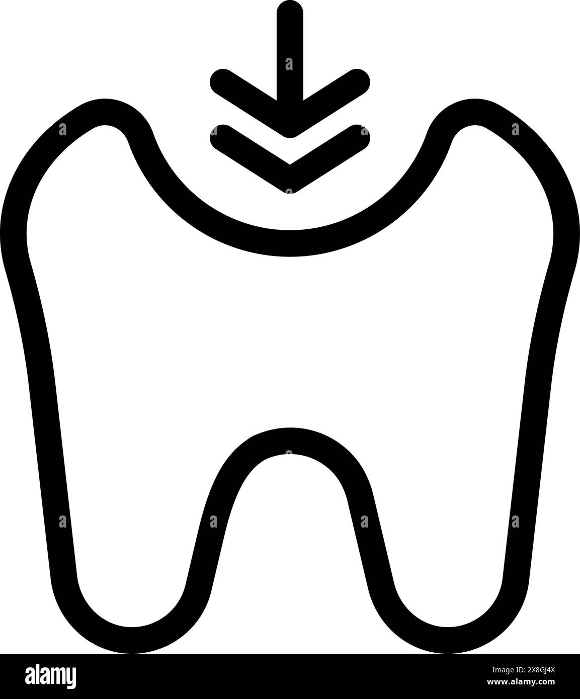 Simple black and white vector icon illustrating a tooth with a downward ...