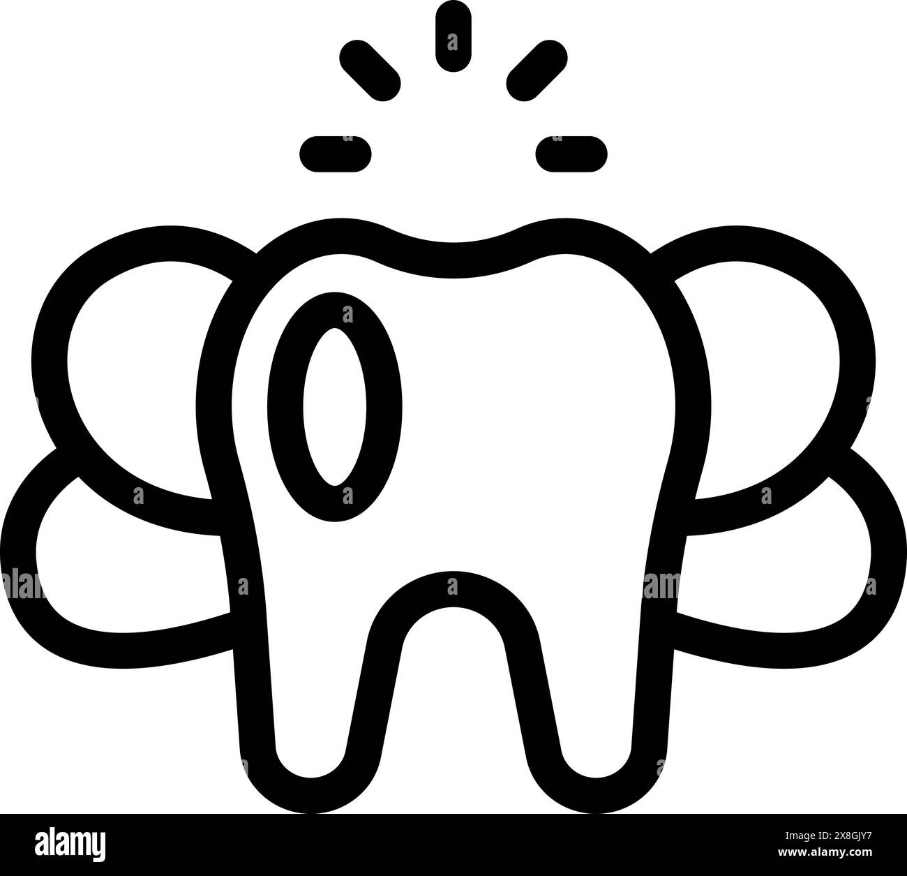 Simple line art icon of a tooth glowing, depicting dental health and ...