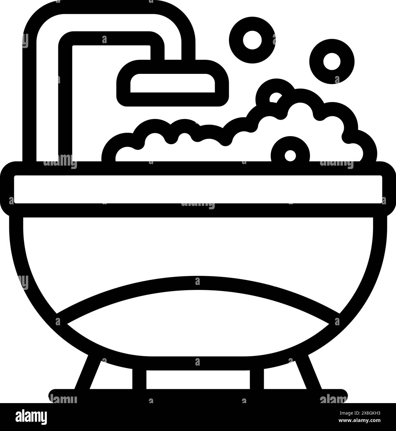 Black and white line art illustration of a bathtub filled with bubbles ...