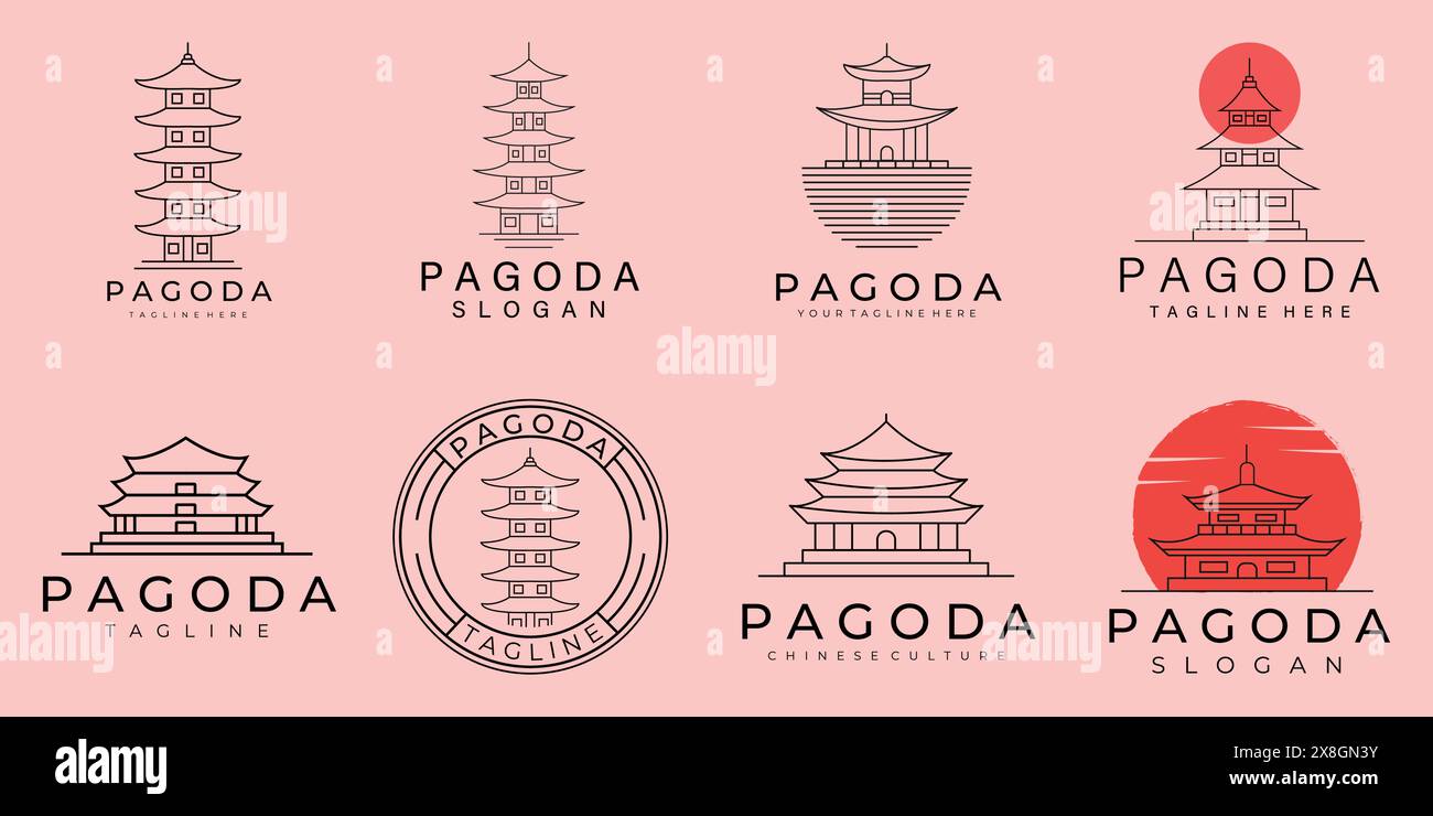 set of pagoda vector line logo vector symbol illustration design ...