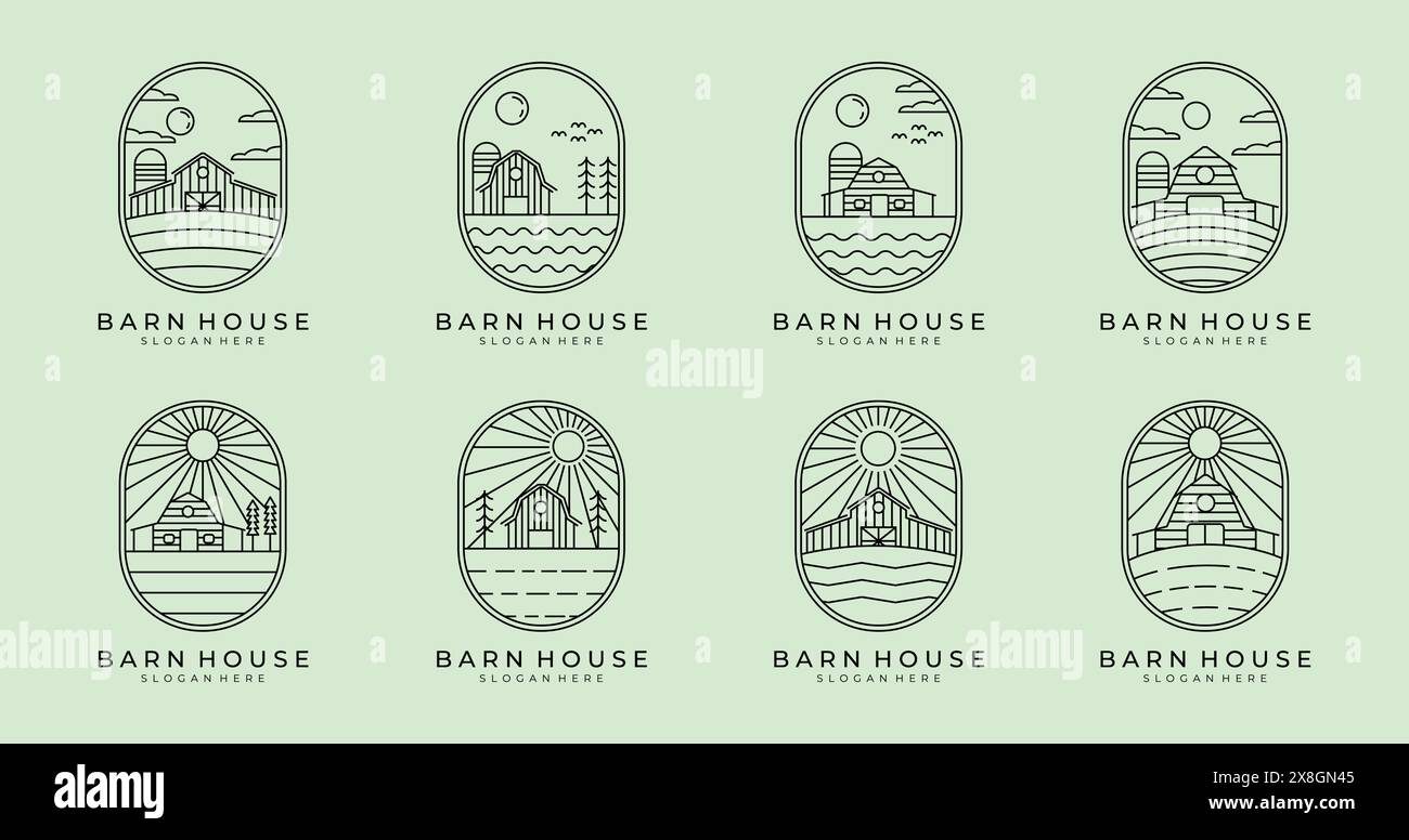 set bundle cabin cottage logo vector illustration design, line art ...