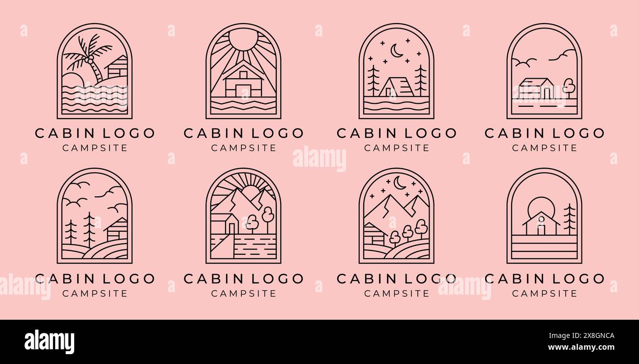 set of cottage or cabin line art minimalist simple vector logo ...
