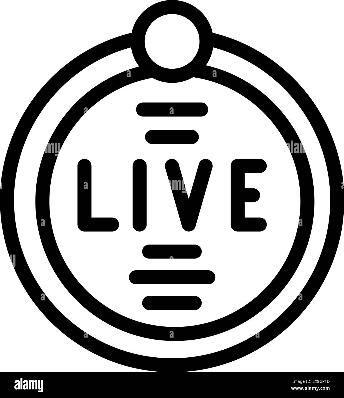 Live streaming badge icon for modern, minimalistic web design and user interface, featuring a black and white vector symbol for realtime interactive media distribution and engagement Stock Vector