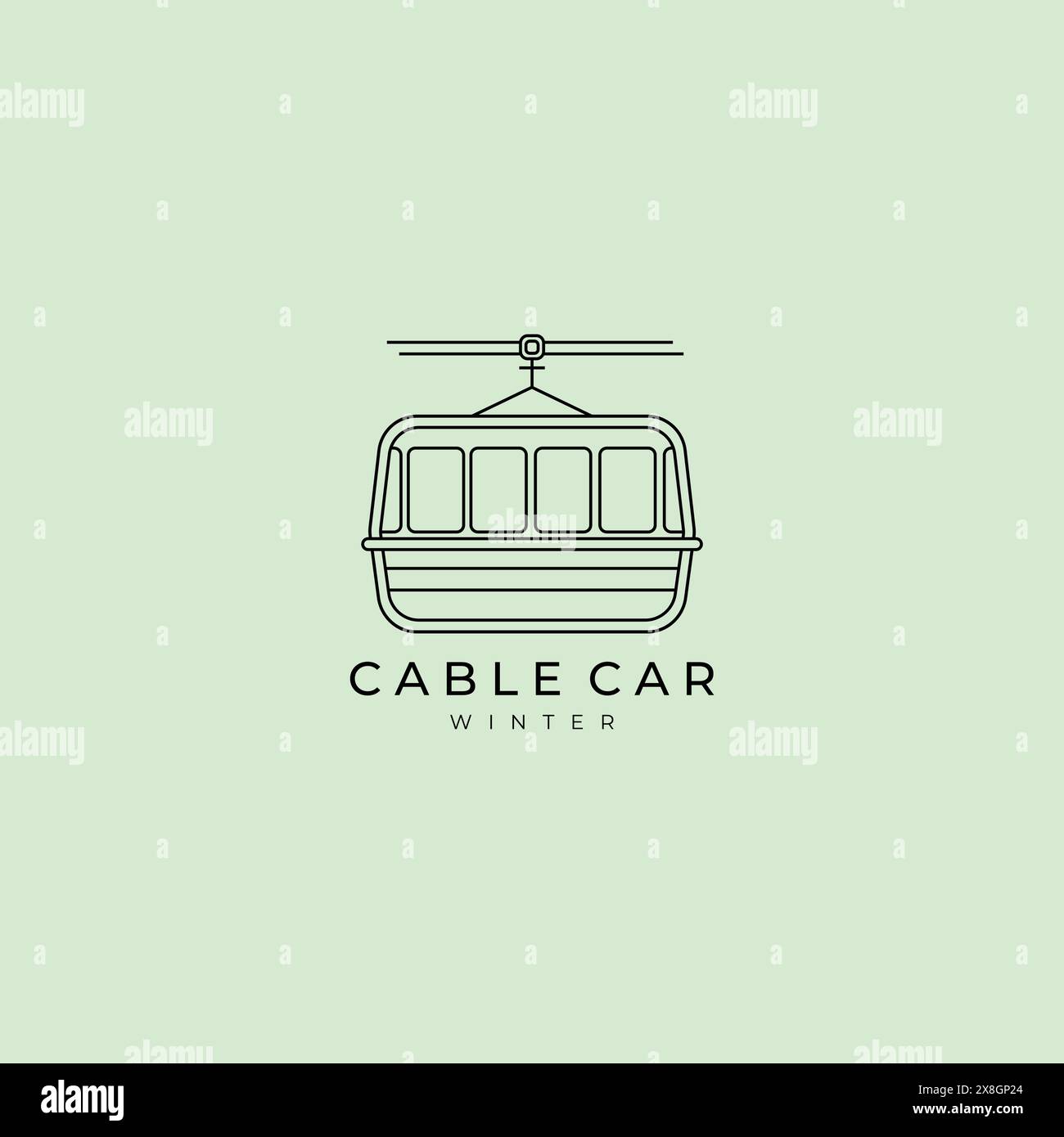 cable car logo line art vector design with Classic view of historic traditional Cable Cars riding on famous California Street in morning light at sunr Stock Vector