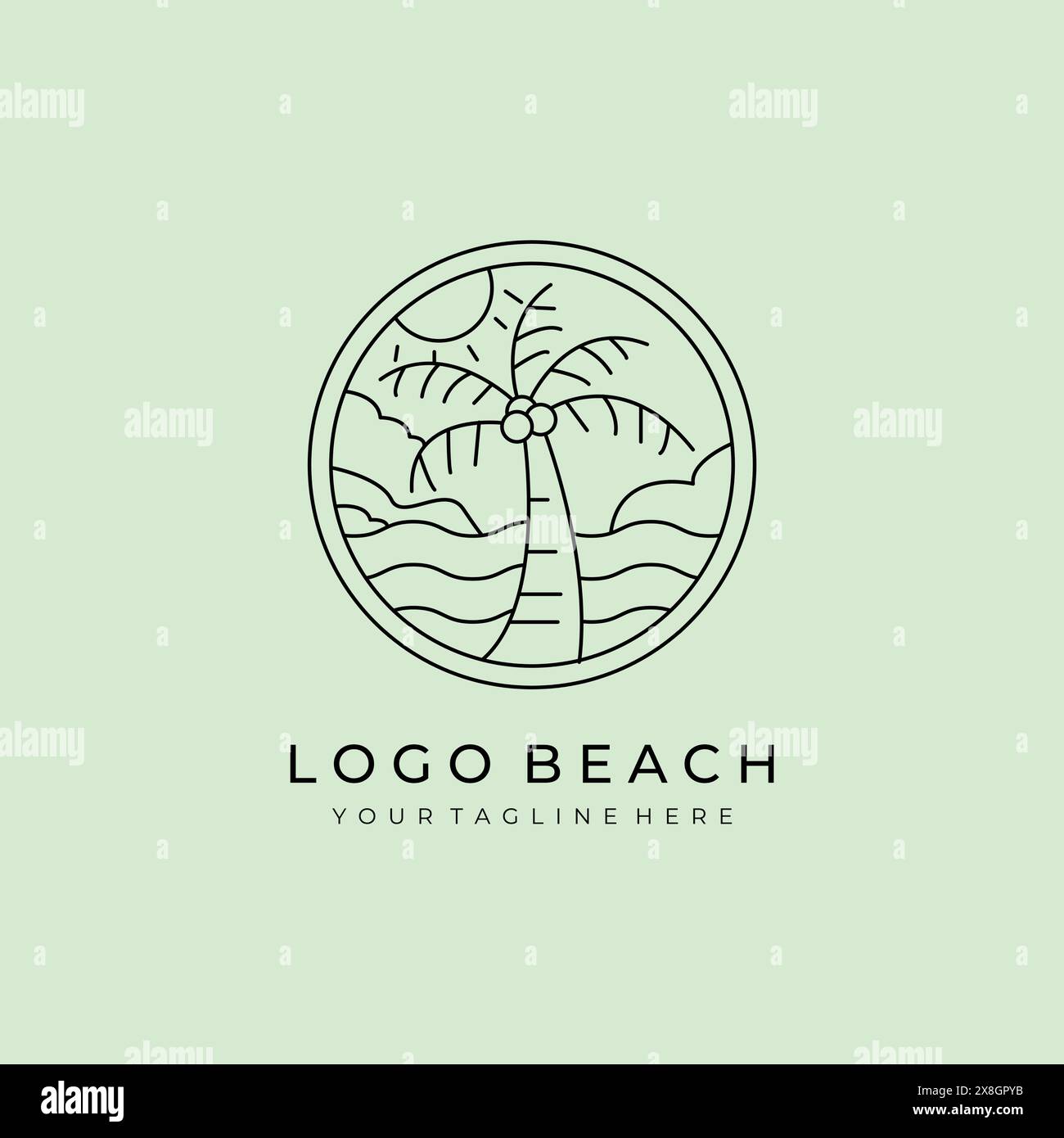 beach line art logo vector symbol illustration design Stock Vector
