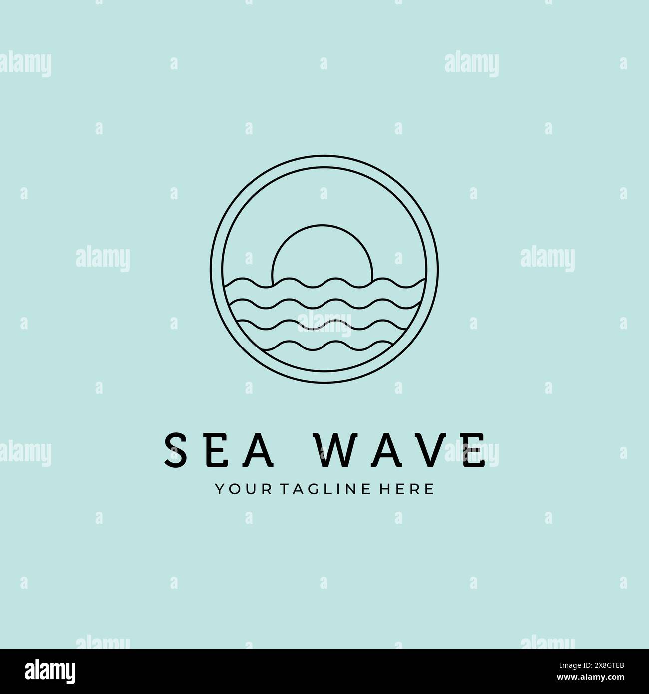 sea wave line art minimalist logo vector design Stock Vector