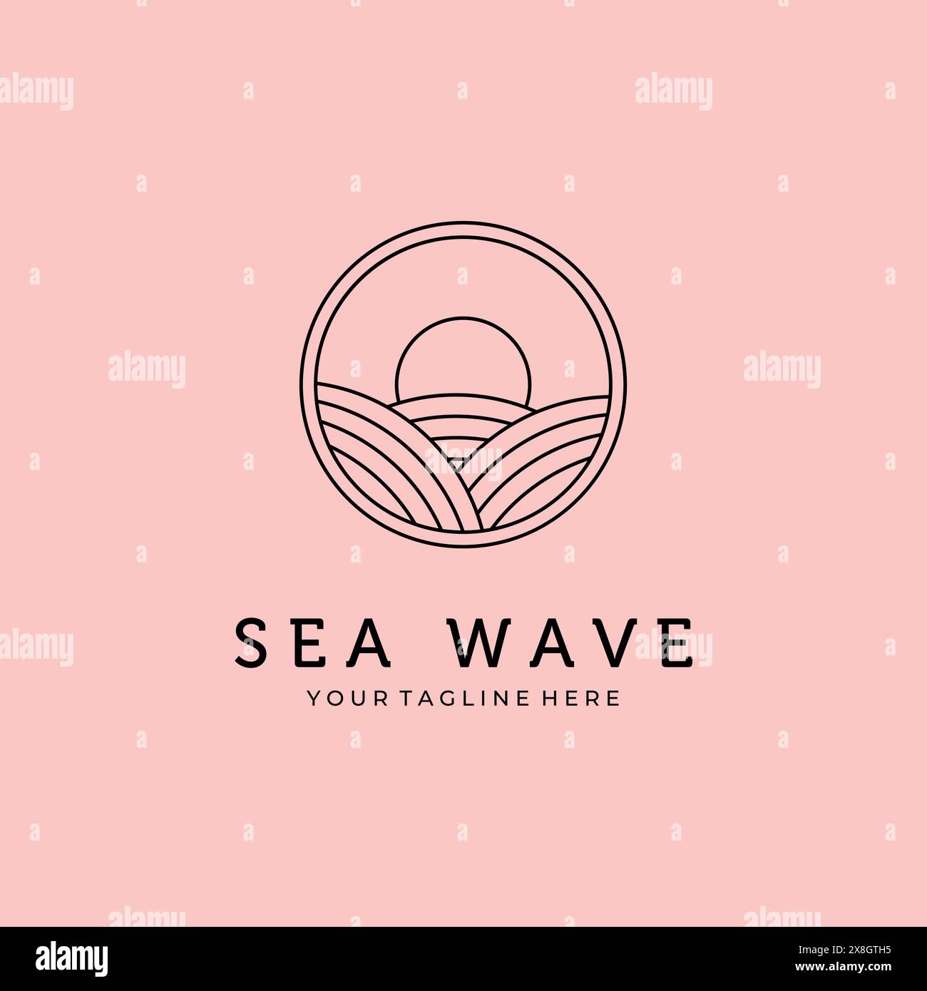 sea wave line art minimalist logo vector design Stock Vector