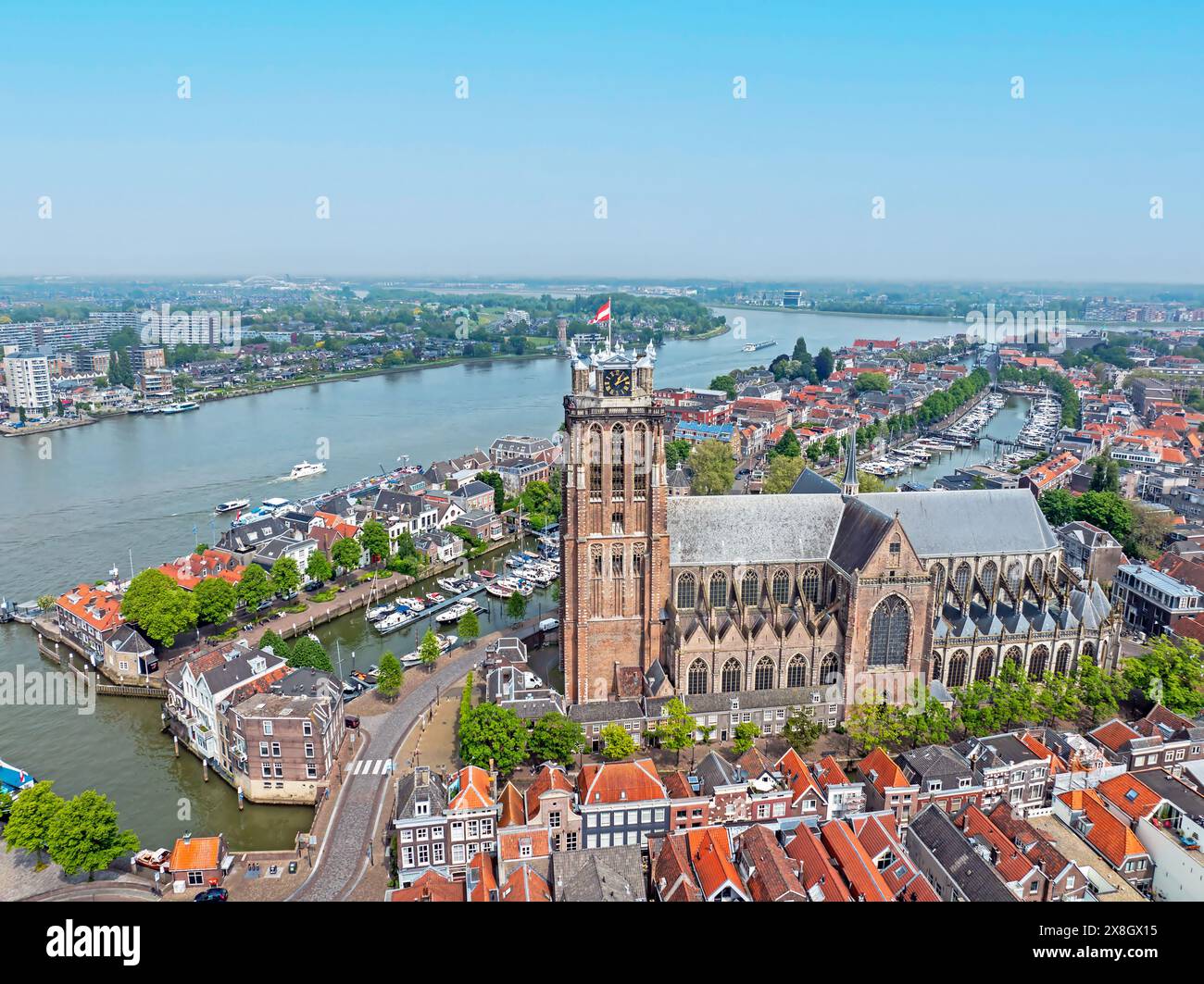 Aerial panorama from the city Dordrecht with the Great church in the Netherlands Stock Photo