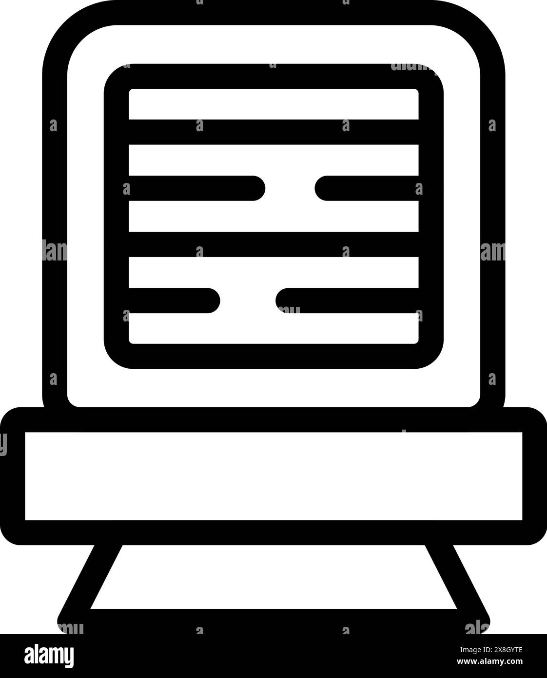 Simplified icon representing a train station's departure board in a classic black and white line art style Stock Vector