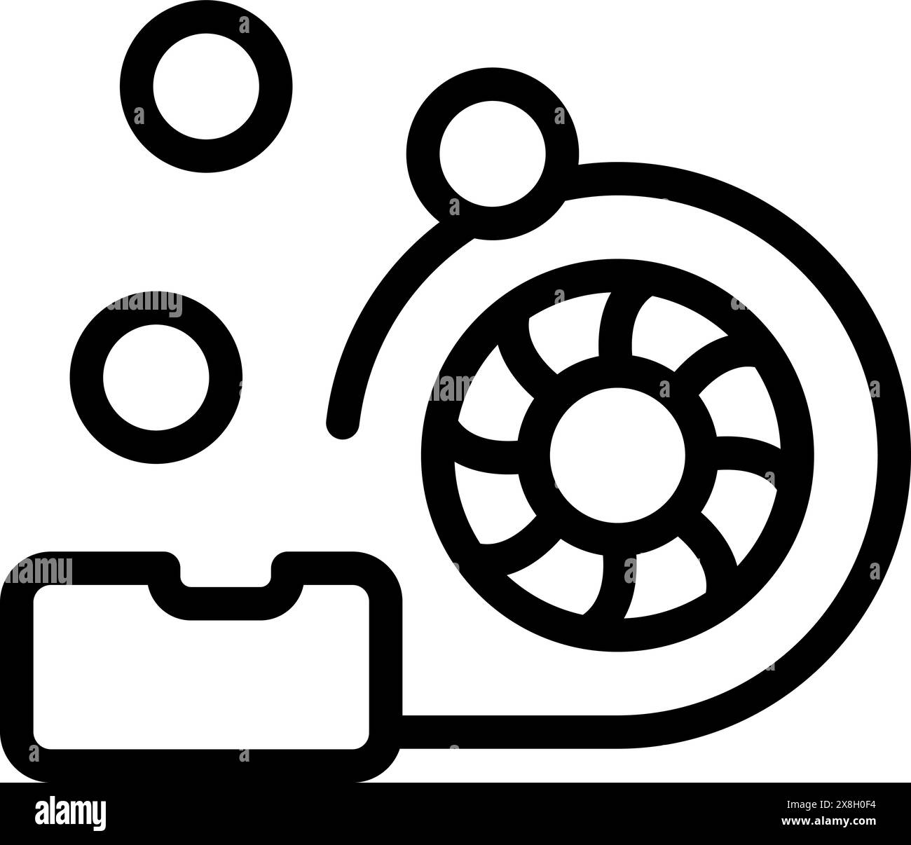 Minimalist black and white turbine efficiency line icon with dynamic