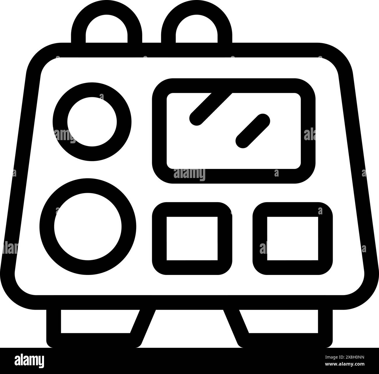 Cartoon space rover icon in black and white line art vector
