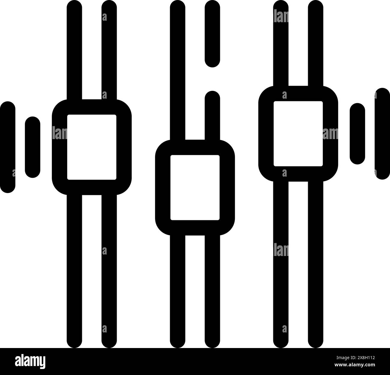Abstract black and white vector illustration of a minimalist modern abstract audio equalizer icon for music and sound control interface design, with editable and scalable elements Stock Vector
