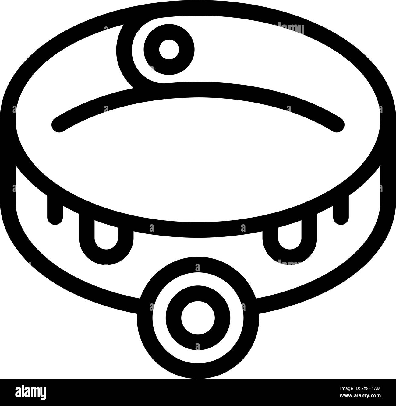 Vector illustration in black and white of a simple tambourine line drawing Stock Vector