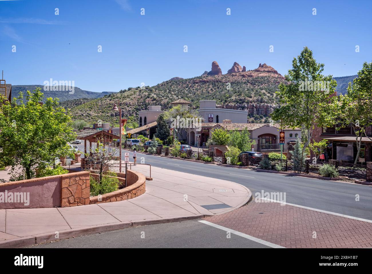 View along State Highway 89a towards red rock buttes in Uptown Sedona