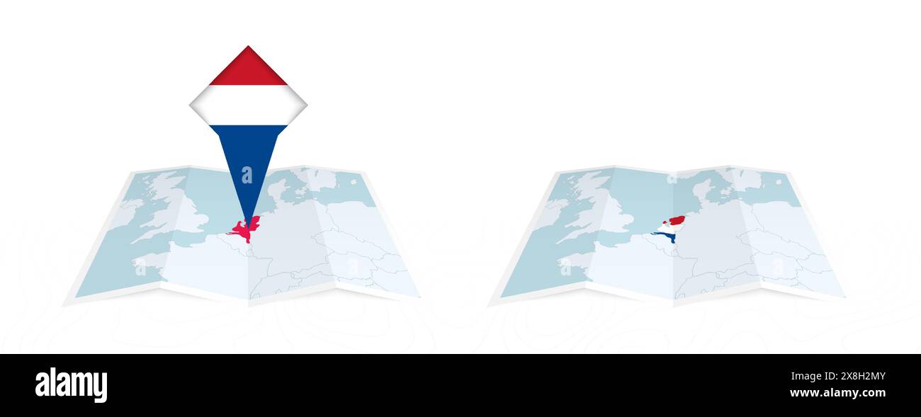 Two versions of an Netherlands folded map, one with a pinned country ...